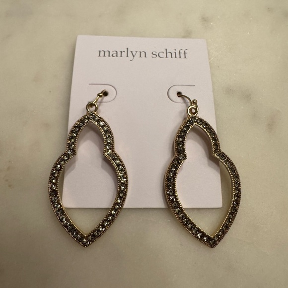 NWT Marlyn Schiff Black Crystal Marquise Dangle Earrings - Picture 2 of 6
